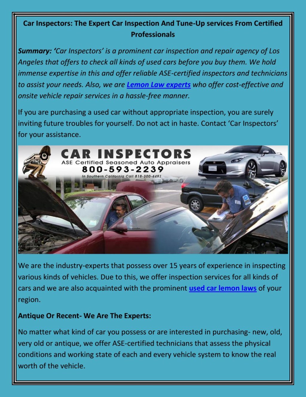 Picture of: California Lemon Law Used Car by Car Inspectors – Issuu