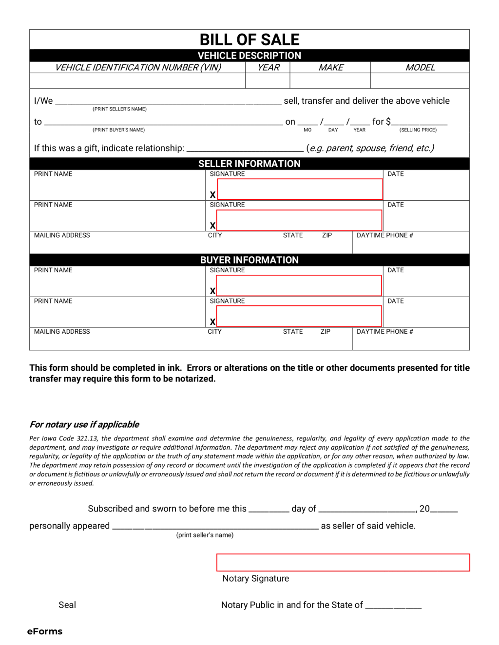 Picture of: Free Iowa Motor Vehicle Bill of Sale Form – PDF – eForms