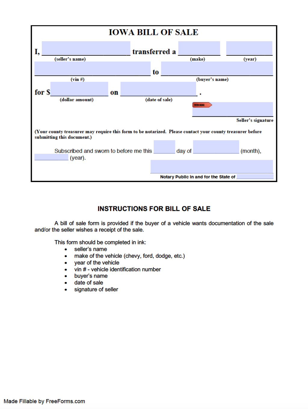 Picture of: Free Iowa Motor Vehicle (DMV) Bill of Sale Form  PDF