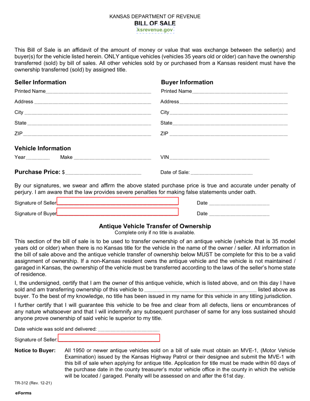 Picture of: Free Kansas Motor Vehicle Bill of Sale  Form TR- – PDF – eForms