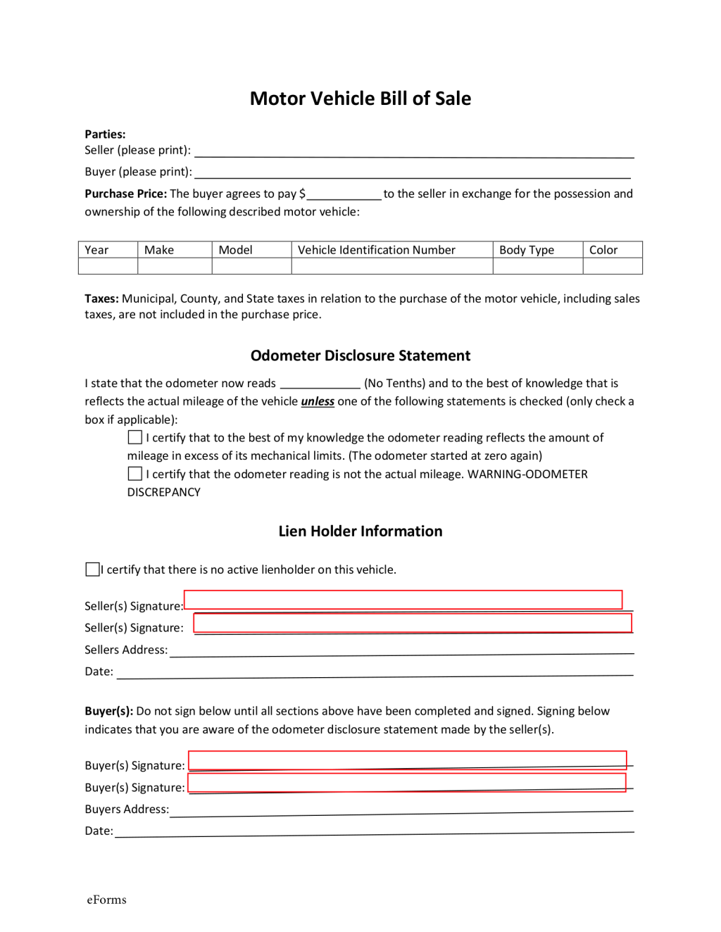 Picture of: Free Maine Motor Vehicle Bill of Sale Form – PDF – eForms