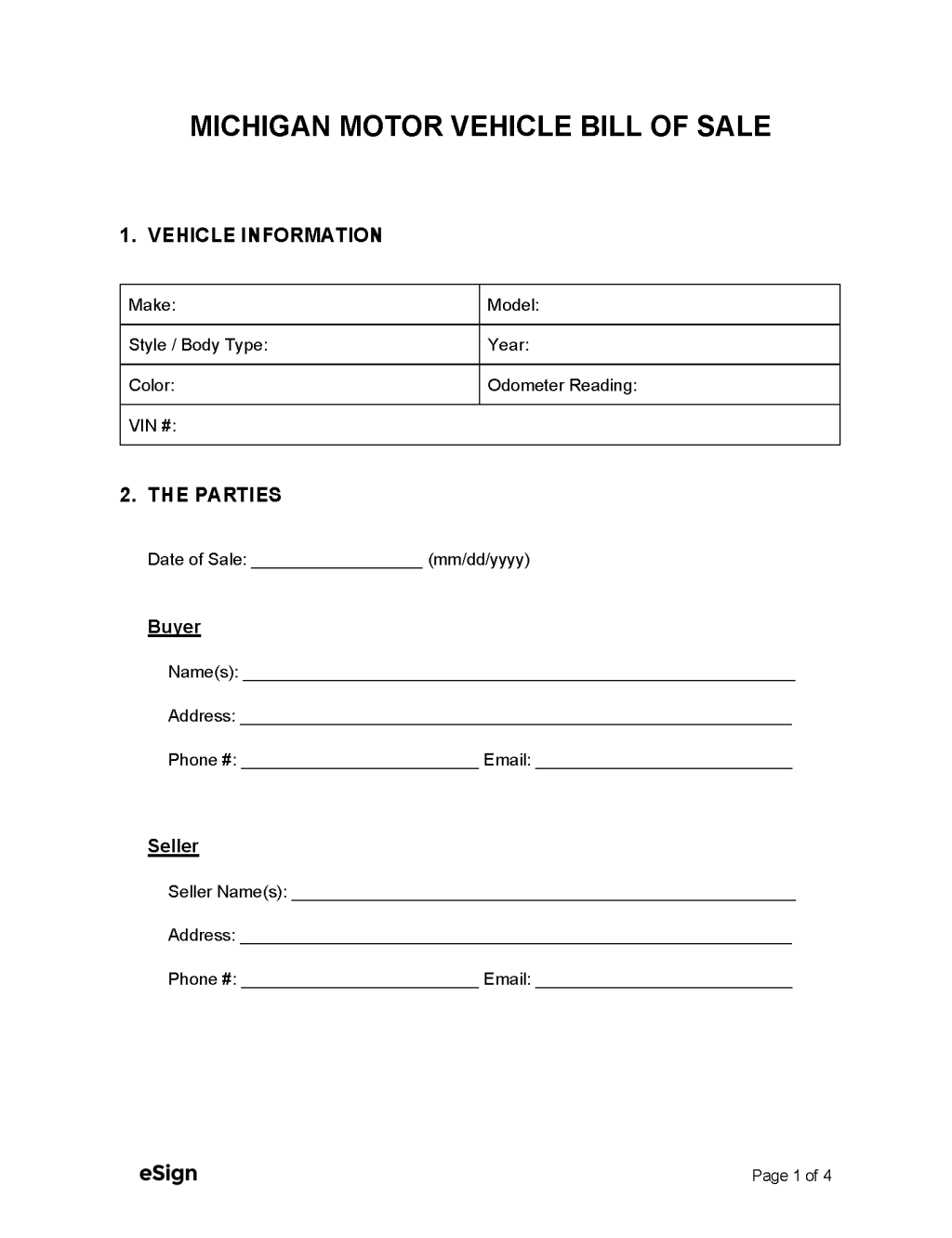 Picture of: Free Michigan Motor Vehicle Bill of Sale Form  PDF  Word
