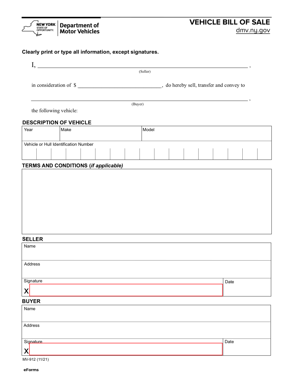 Picture of: Free New York Motor Vehicle Bill of Sale  Form MV- – PDF – eForms