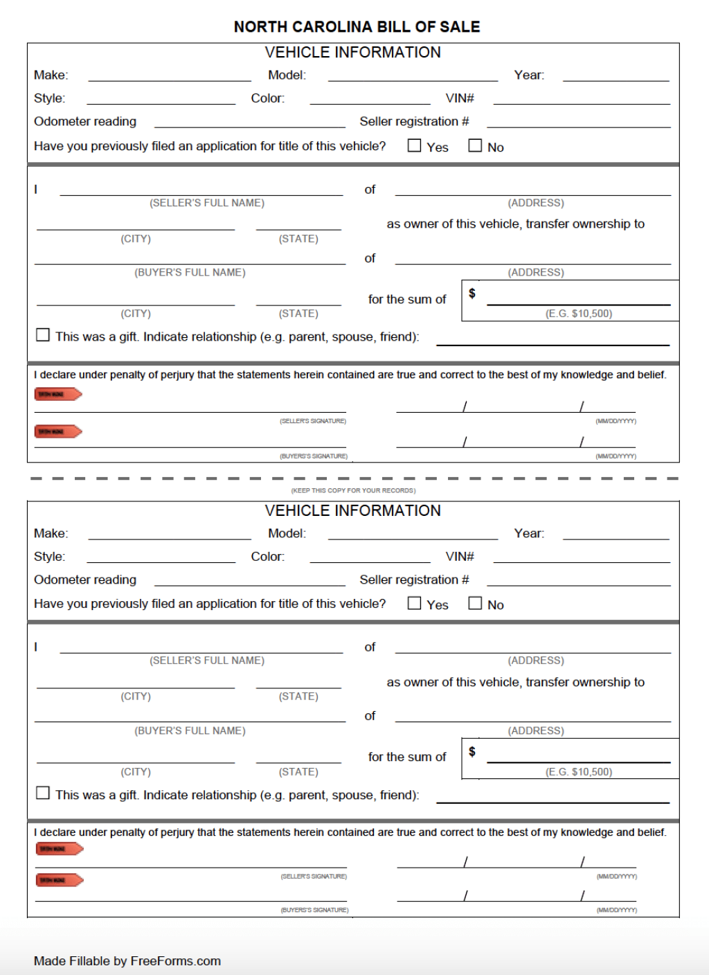 Picture of: Free North Carolina Bill of Sale Forms  PDF