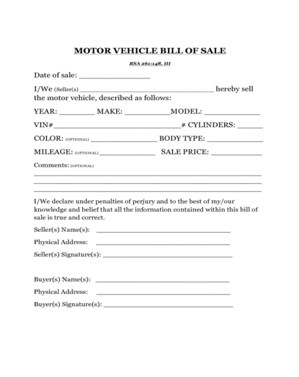 Picture of: Get New Hampshire Auto Bill of Sale Form  UsedAutoBillofSale