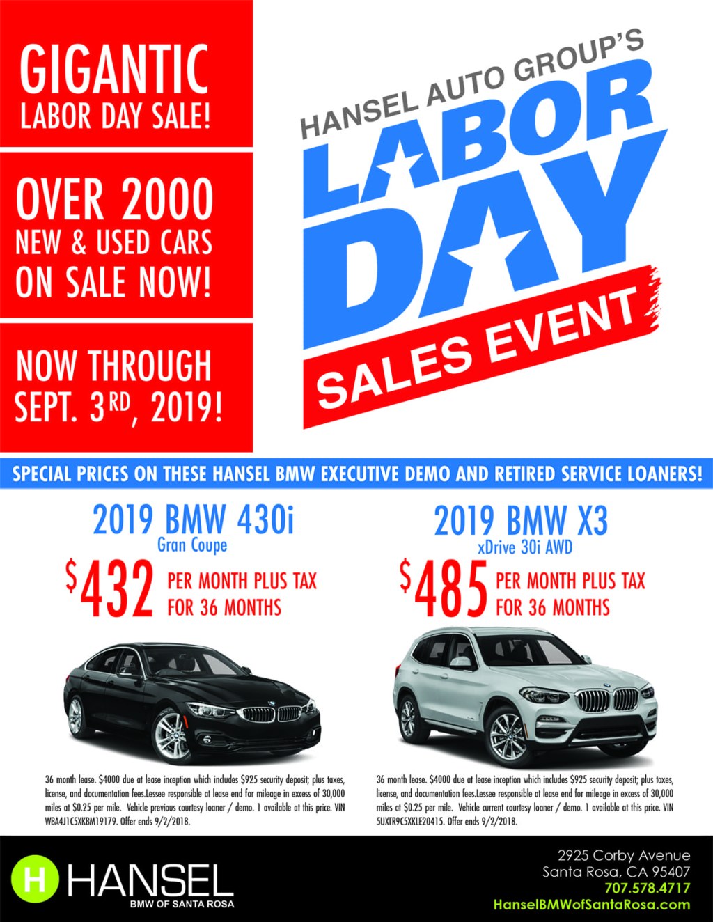 Picture of: Labor Day Specials  Hansel BMW of Santa Rosa