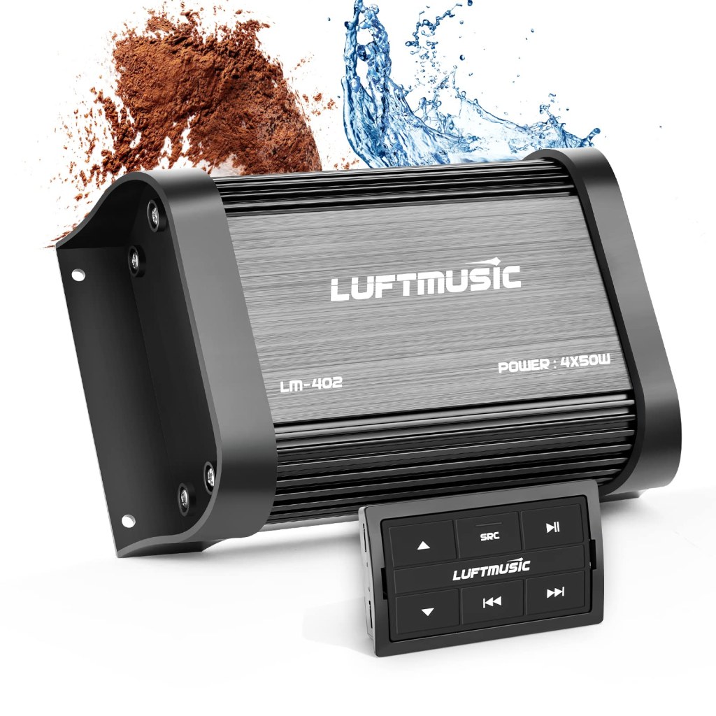 Picture of: Luftmusic Bluetooth Marine Amplifier  Channel – Full Range Marine Amp –  Waterproof Motorcycle Amplifier – Wireless Remote, Easy Installation –