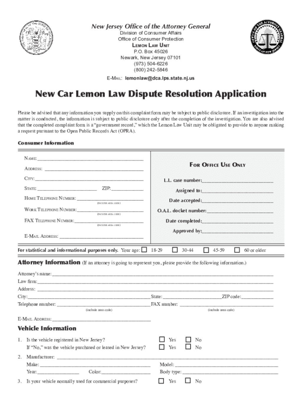 Picture of: New jersey lemon law application: Fill out & sign online  DocHub