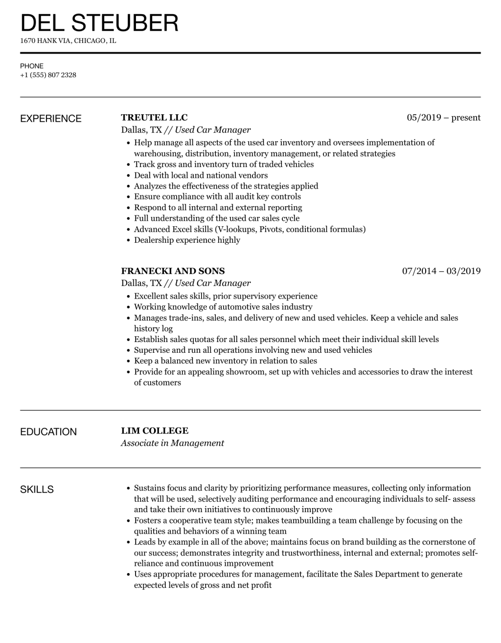 Picture of: Used Car Manager Resume Samples  Velvet Jobs