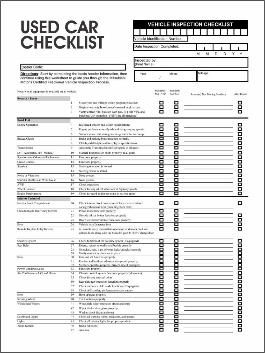 Picture of: Used+Vehicle+Inspection+Checklist+Form  Vehicle inspection